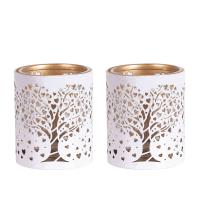 Aroma White & Gold Heart Tree 2 Tealight & Votive Holder Set Extra Image 1 Preview